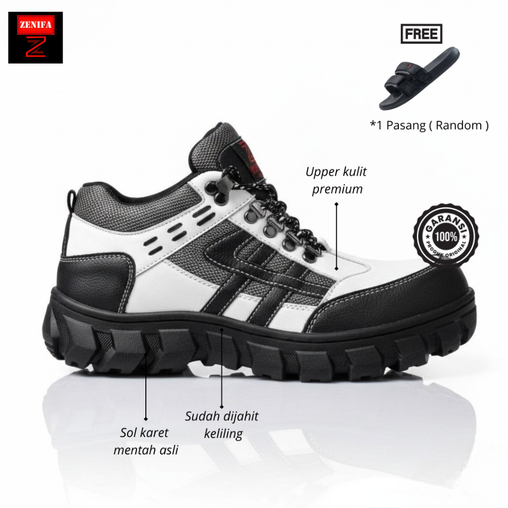 Zenifa - Sepatu Boots Pria Safety Zenifa Guinever Ujung Besi Free Sandal