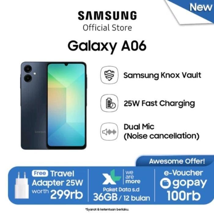 SMARTPHONE SAMSUNG GALAXY A06 4/64GB 4/128GB - Mediatek Helio G85 | Garansi Resmi - BLUE BLACK, 4/64