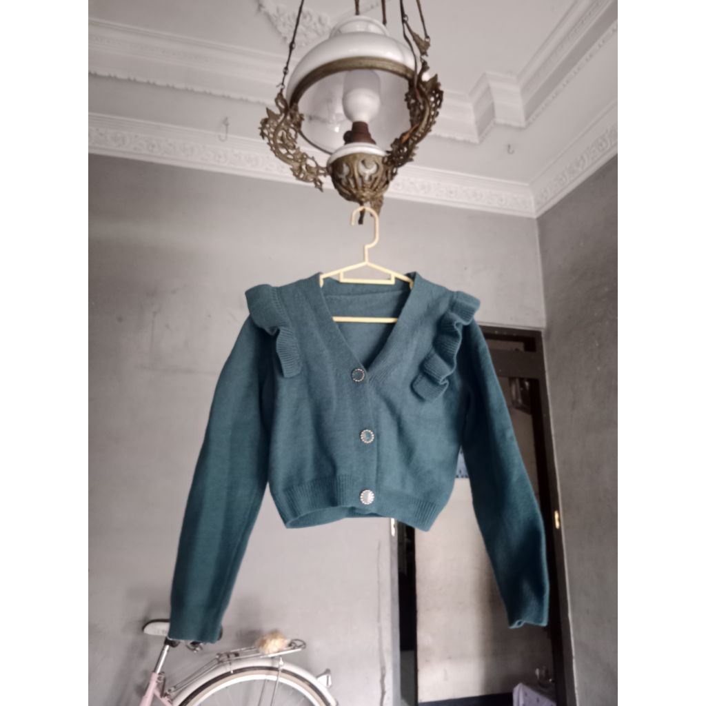 cardigan crop GRL hijau emerald