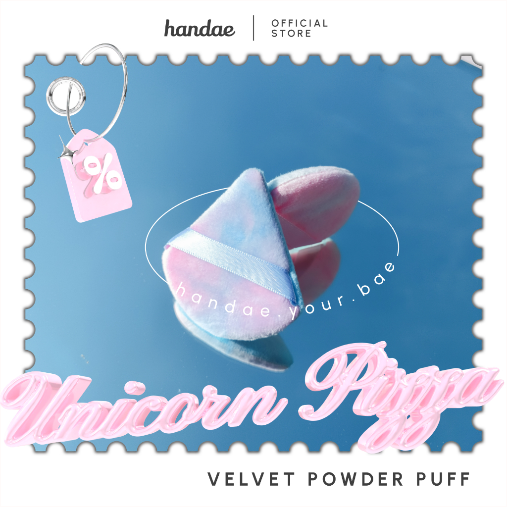 Handae Unicorn Pizza Velvet Puff | Spons Bedak Segitiga Pizza | Velvet Makeup Sponge Tie Dye Rainbow