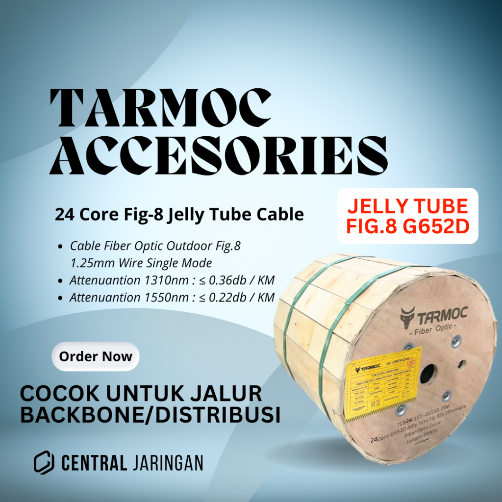 Tarmoc TCB-24C1STJ-G652D-2KM | Fiber Optic Cable G652D Fig-8 Jelly Tube 24 Core 2000m  Kabel FO 24C 