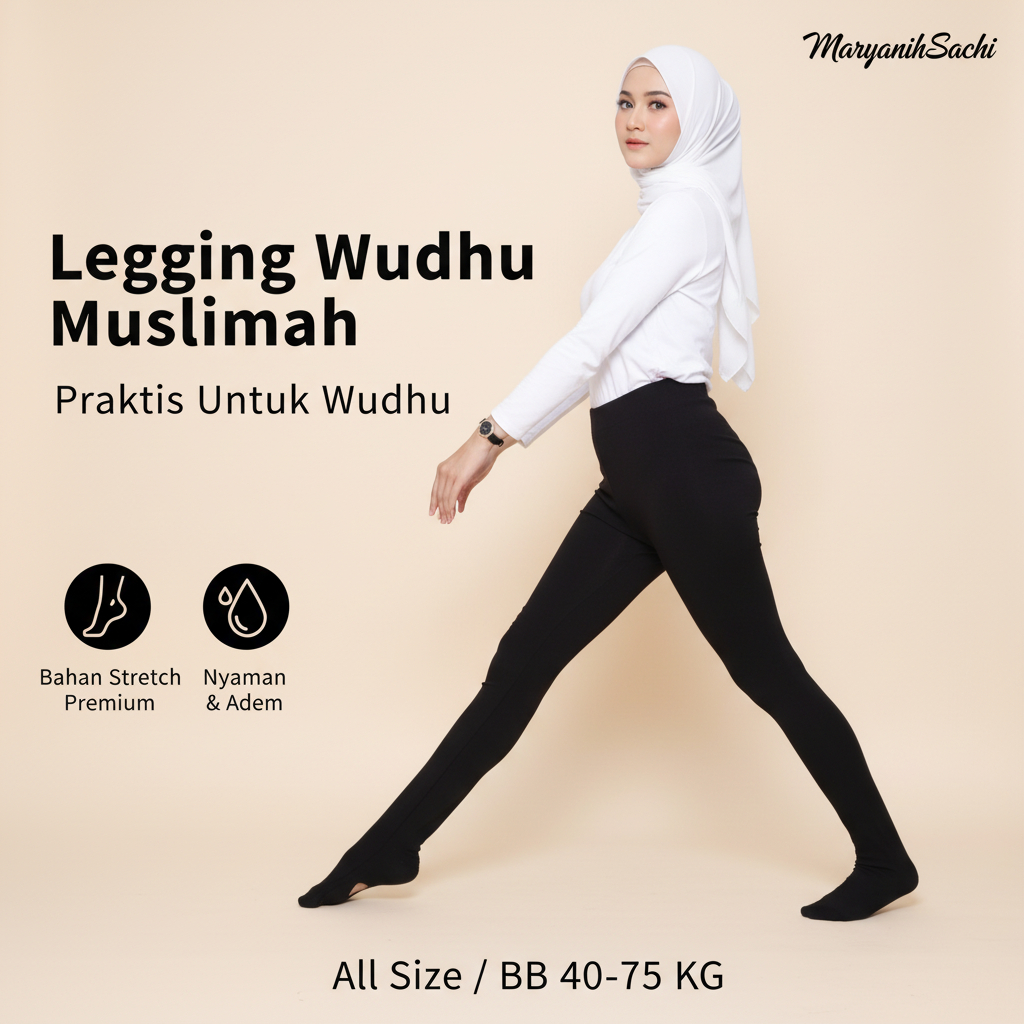 Legging Wudhu Wanita Tebal Premium Muslimah Jumbo Nyaman Anti Nerawang Syari