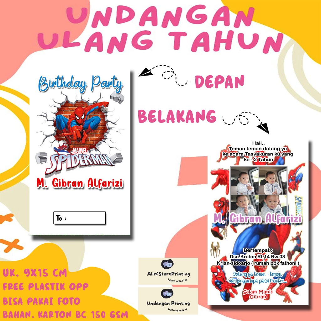 Undangan Ulang Tahun Karakter Spiderman Custom