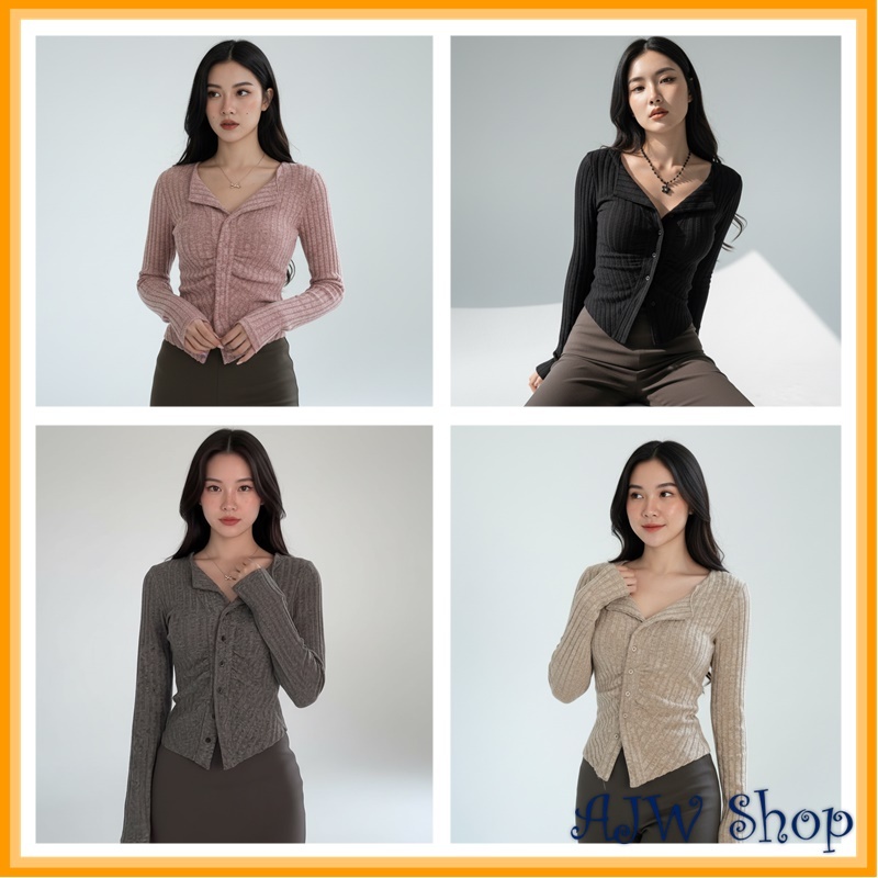 AJW Atasan Wanita Serut Rajut Premium Kekinian XDZ | Baju Wanita Kekinian Knit Kerut Lengan Panjang 