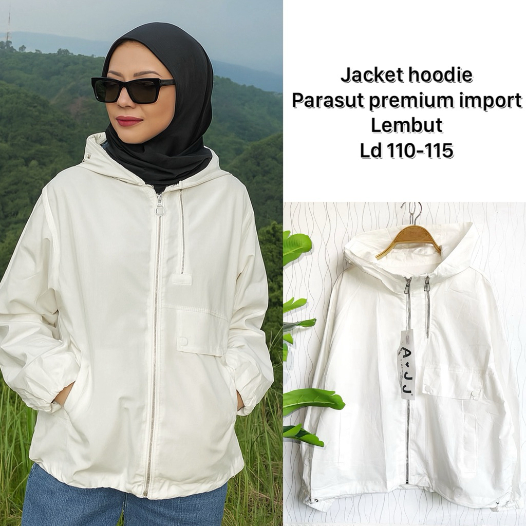 jacket parasut putih bkk premium all size ld 110-115