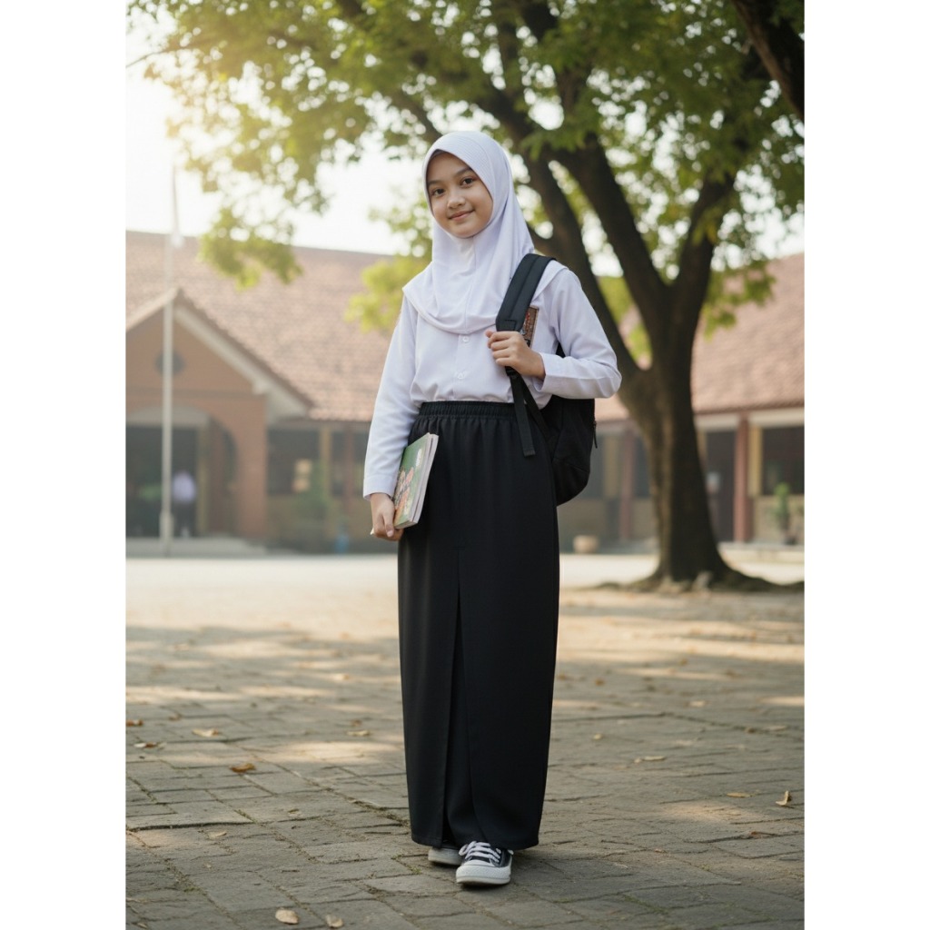 TERMURAH ROK PANJANG HITAM SPAN 1 BAHAN DRILL POLOS PAKAIAN ANAK PEREMPUAN SERAGAM SEKOLAH SMP/MTS