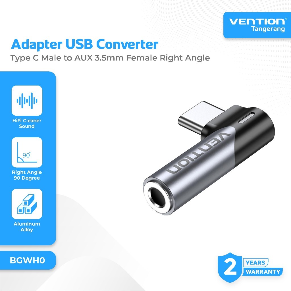 VENTION BGWH0 Jack Audio Converter NON DAC Type C Male to AUX 3.5mm Female Bend Right Angle L Audio 