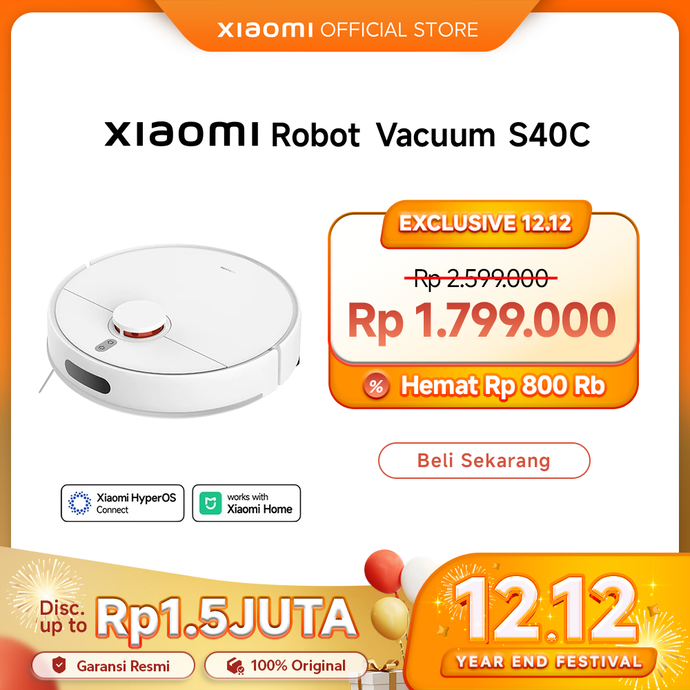 Xiaomi Robot Vacuum S40C | Navigasi laser LDS lebih presisi | Kontrol cerdas via Xiaomi Home App | S