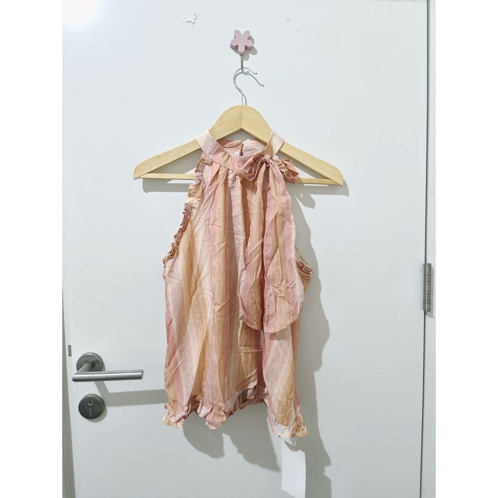 Korean Halter Neck Ruffle Top With Ribbon Import Bangkok/BKK in Peach