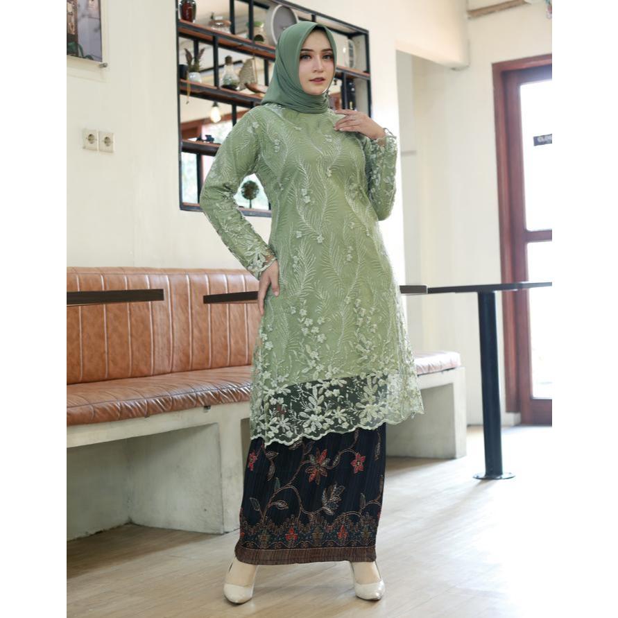 [JEHOVAH] SETELAN KEBAYA TUNIK TILE, SETELAN KEBAYA DENGAN BAWAHAN ROK PLISKET, KEBAYA MODERN, KEKIN