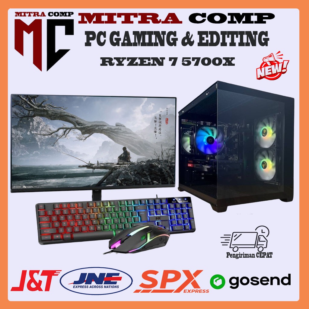 PC GAMING RYZEN 7 5700X VGA 8GB SSD 1 TERA FULLSET 24INCH SAMSUNG