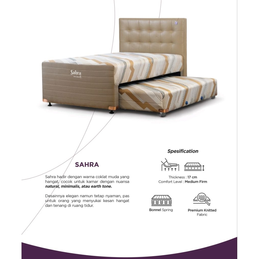 SPRINGBED MERK ANGEL TYPE BED DORONG 2 IN 1 Type Sahra lengkap GARANSI RESMI PABRIK. UK.120 X 200CM 