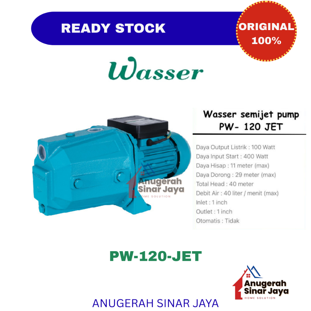 Pompa Air Wasser PW-120 Jet Non Otomatis / Pompa Air Semi Jet