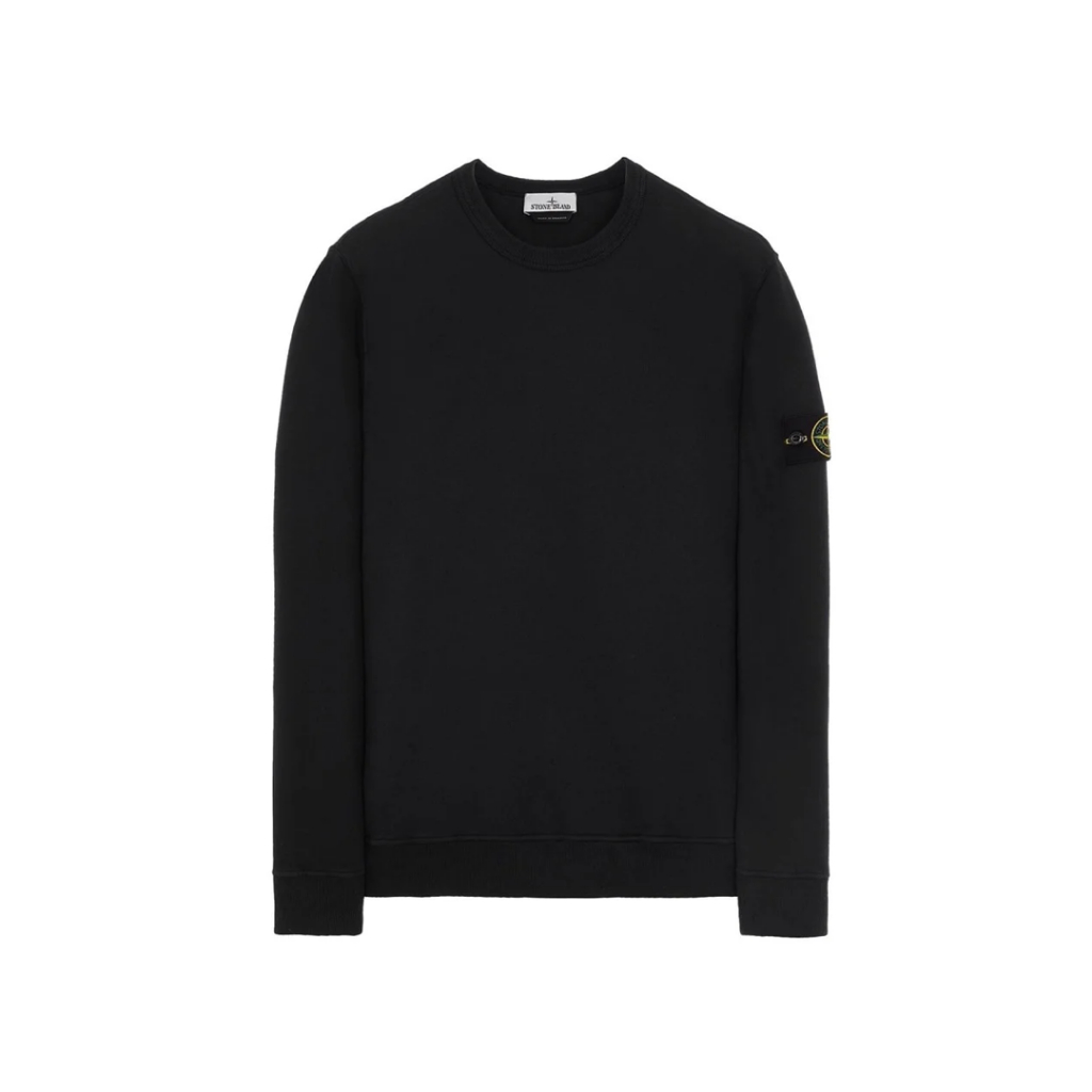 Stone Island Crewneck Organic Cotton Fleece Sweatshirt Black