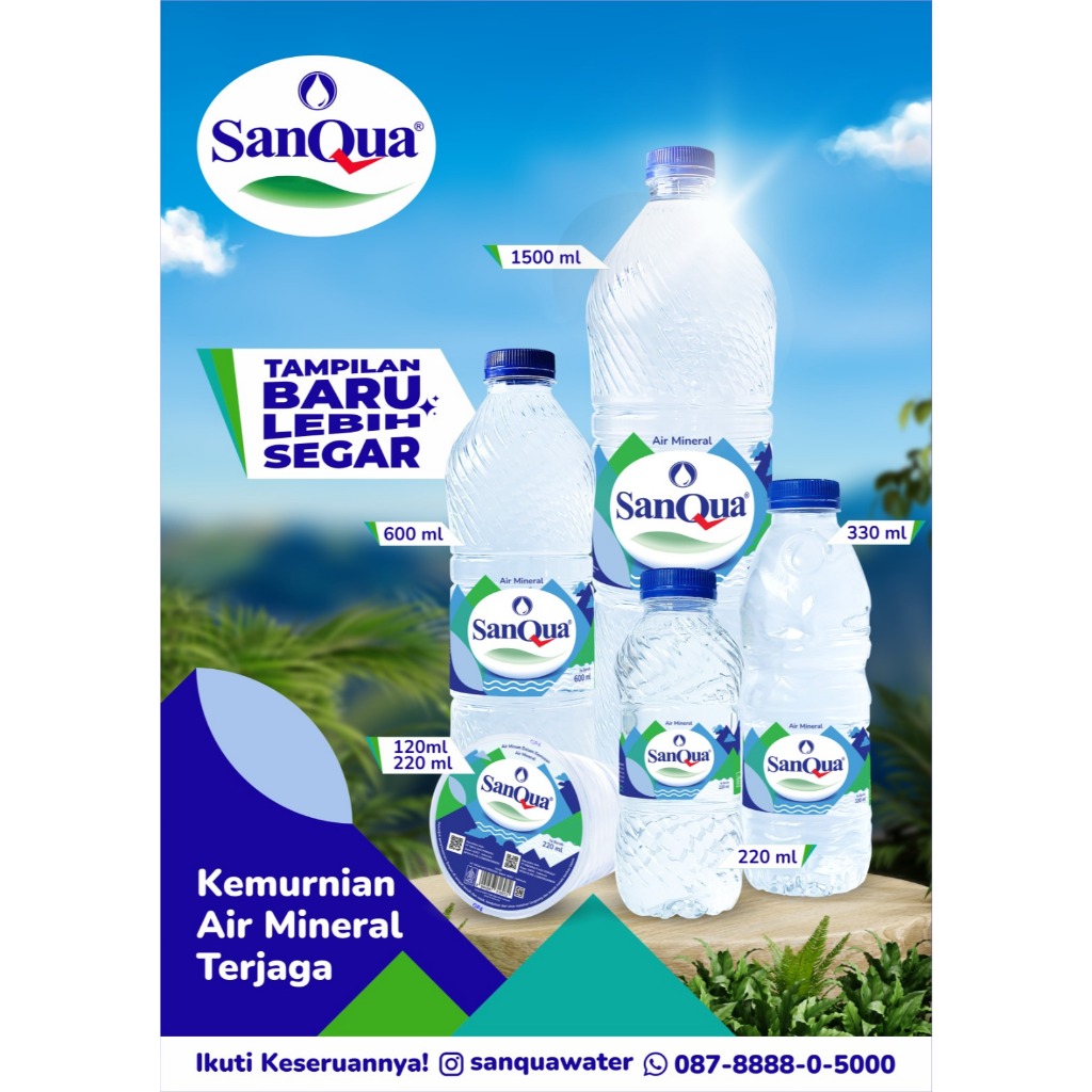 SanQua Air Mineral Dus Ready Kemasan botol & Gelas  120ml / 220ml / 330ml / 550ml /1500ml ALL VARIAN