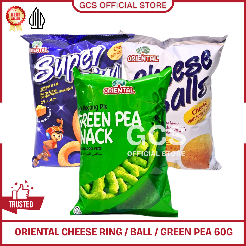 Oriental Cheese Balls Super Ring Green Pea Snack 60g / Chiki Balls Halal Snack Impor Malaysia