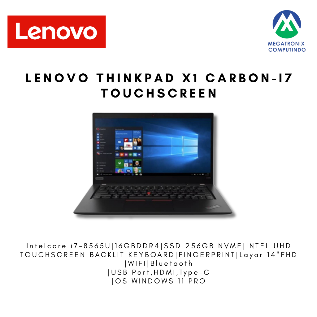LENOVO Thinkpad  X1 Carbon Core I7-8565U 16GB 256GB 14"FHD TOUCHSCREEN W11