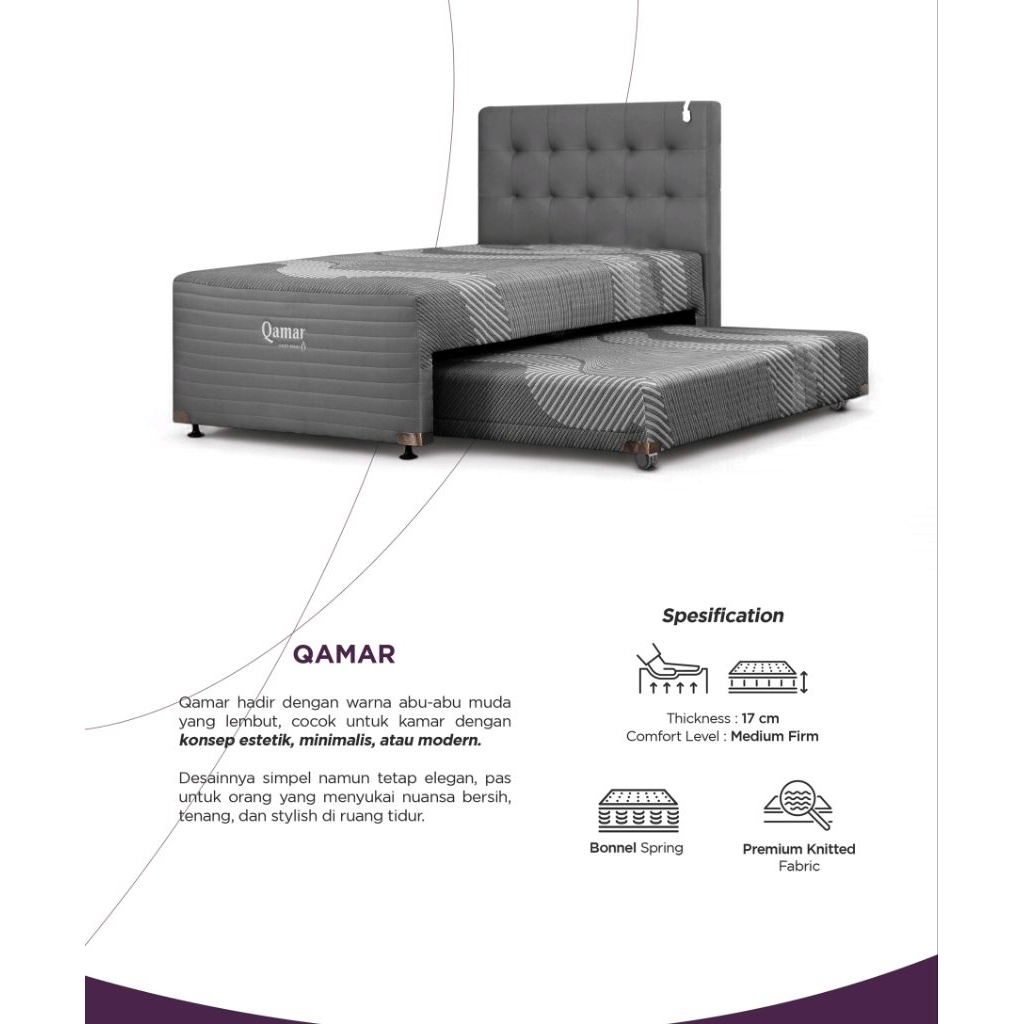SPRINGBED MERK ANGEL TYPE BED DORONG 2 IN 1 Type Qamar , lengkap GARANSI RESMI PABRIK. UK.120 X 200C