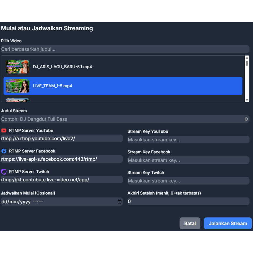 Website Multi Live Streaming Loop Youtube + Facebook + Twitch + RDP Non Stop 24 Jam 1 Bulan Penuh Bi