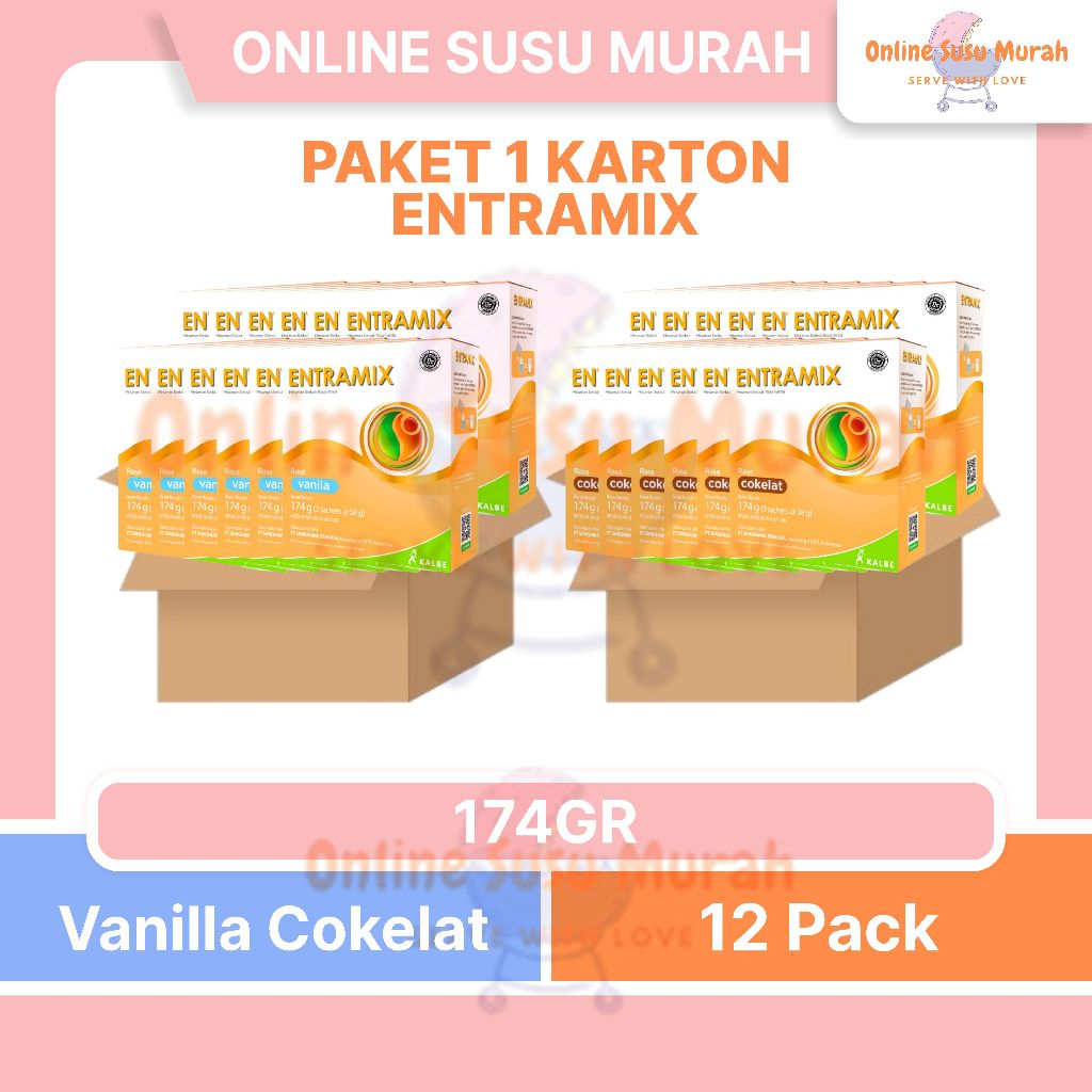 ENTRAMIX PAKET 1 KARTON 12 KOTAK VANILA COKLAT 174GR SUSU DEWASA 174 GR SSKD