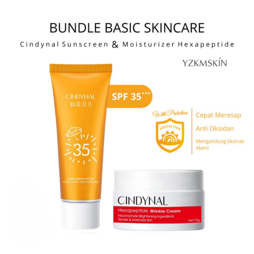 YZKMSKIN - Promo 2 In 1 - BPOM Cindynal Paket Skincare Basic Perawatan Wajah Anti Kusam Sunscreen Sp