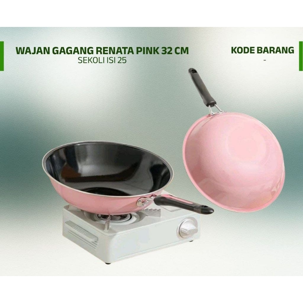 Panci Wajan Enamel Pink 32 cm - Anti Lengket
