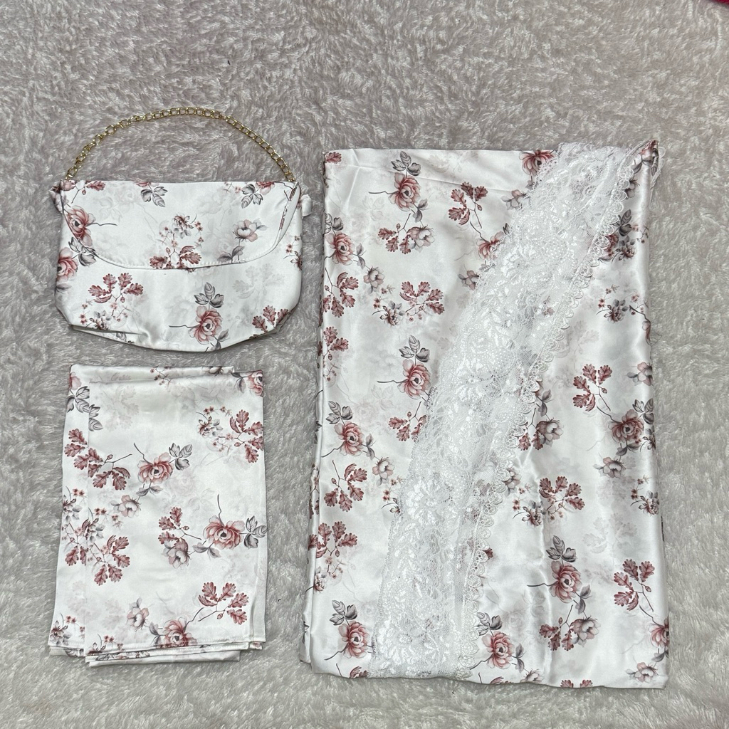 Mukena Silk Premium Senada Renda Besar 2in1 / Mukena Set Silky Mukena Prayer Set Armani silk 2in1