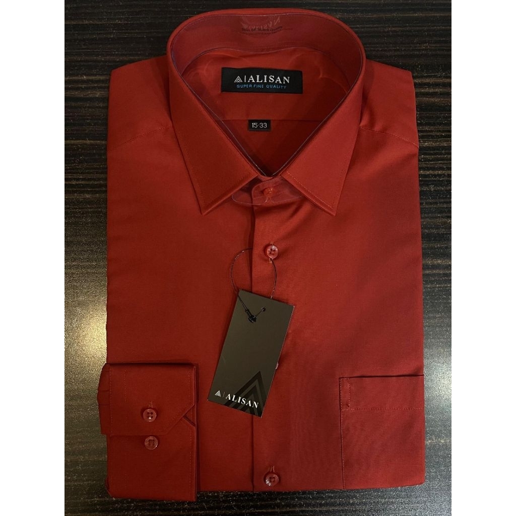 Kemeja Alisan Polos Panjang Merah Bata 3 Reguler