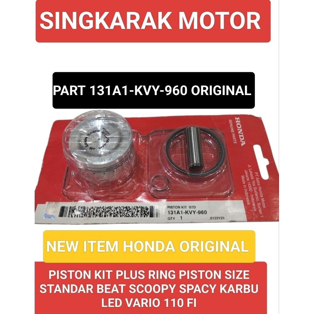 PISTON KIT PLUS RING PISTON SIZE STANDAR ASSY BEAT SCOOPY SPACY FI KARBU VARIO 110 FI ORIGINAL