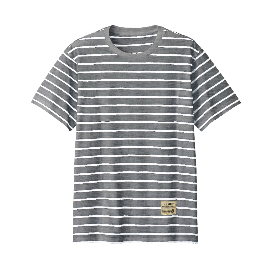 Ds - Kaos Pria Stripe Belang-belang Atasan Baju Kaos Garis-garis Kerah Bulat Lengan Pendek