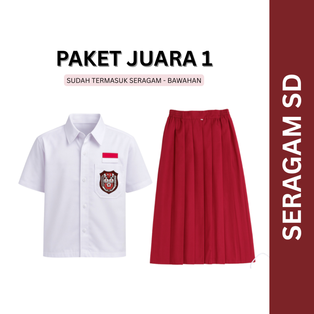 MUTIARA | PAKET ATASAN + ROK SD Seragam Sekolah Putih SD Lengan Pendek & Rok Bahan Oxford Kemeja Per