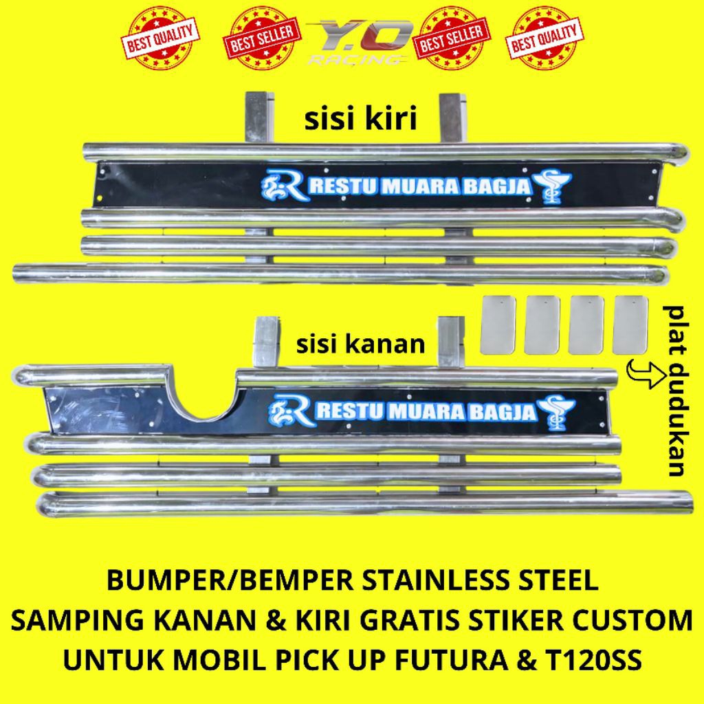 bumper/bemper stainless steel kanan & kiri untuk mobil pick up dan box futura dan T120ss | anti kara