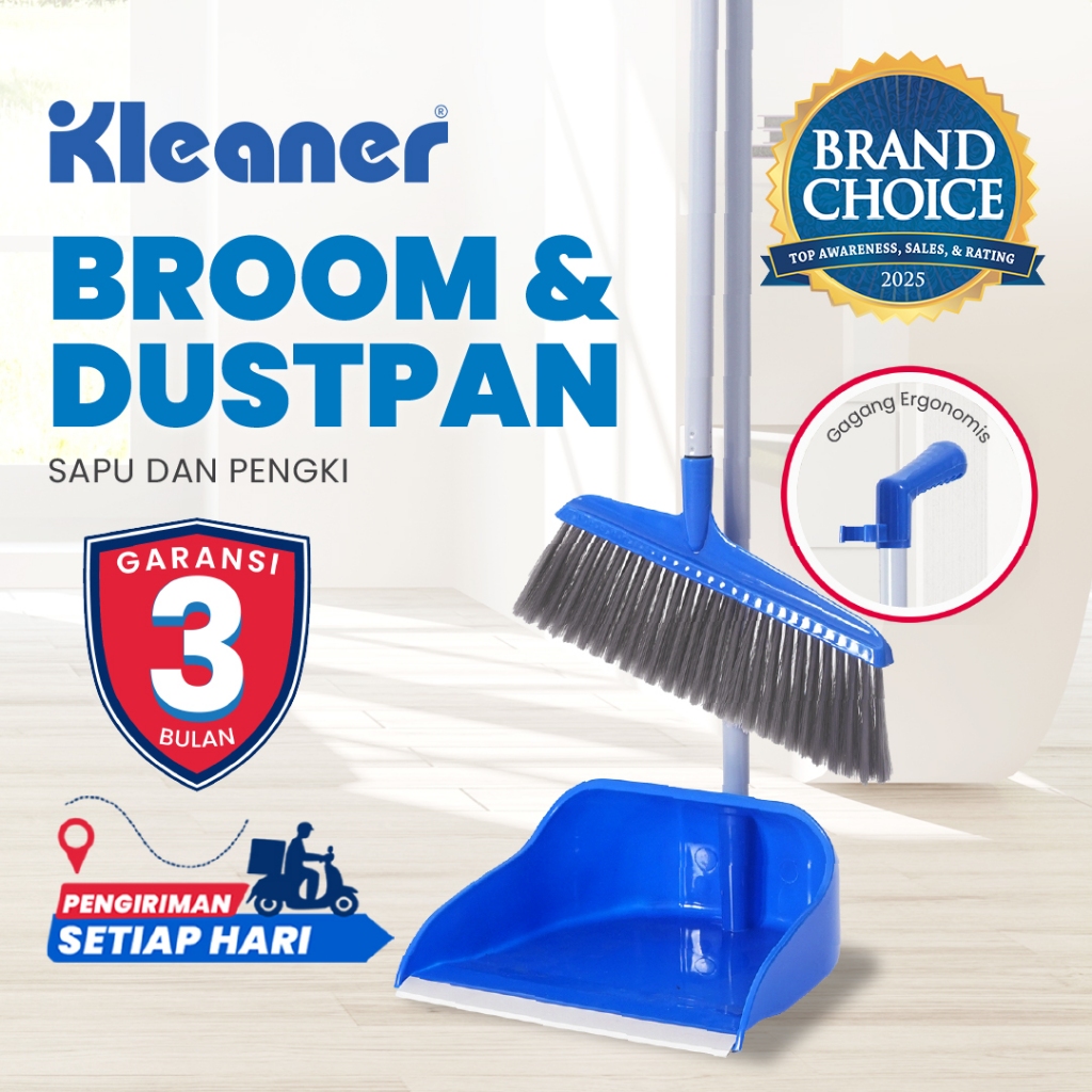 Kleaner Sapu Lantai dan Pengki  1 Set Lengkap Dengan Handle Broom and Dustpan Pembersih Lantai