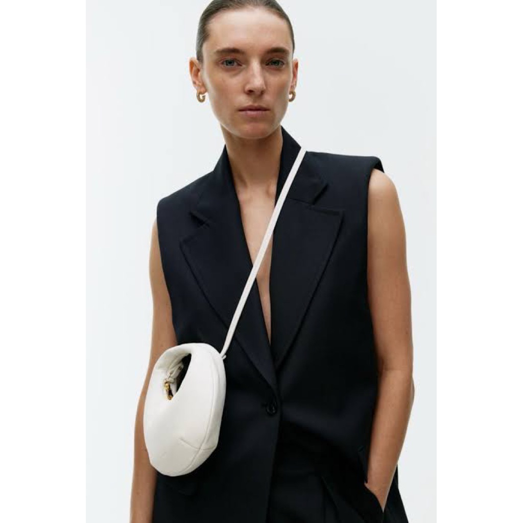 arket rounded croisant mini leather bag winter white