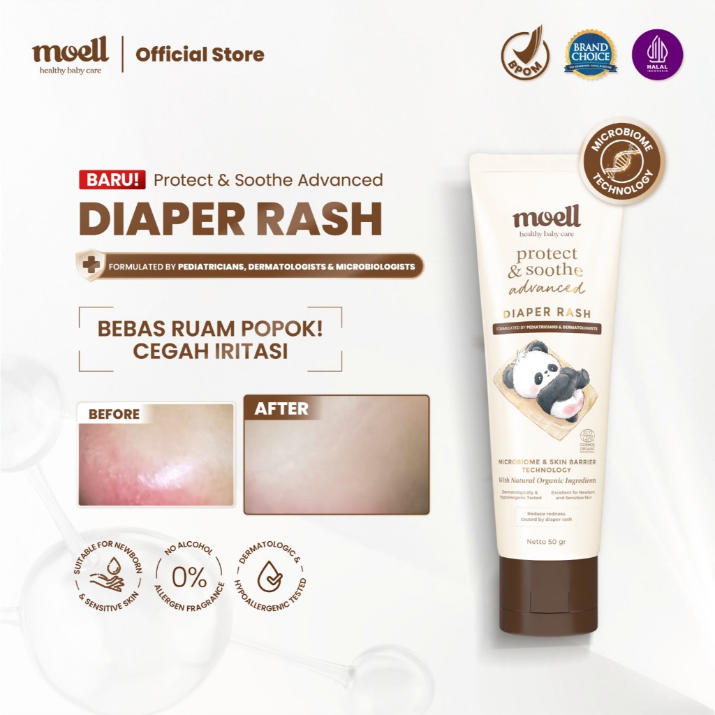 Moell Diaper Rash Advanced 50gr - Krim Popok Redakan dan Cegah Ruam Popok - Bebas Ruam Nyaman Sehari