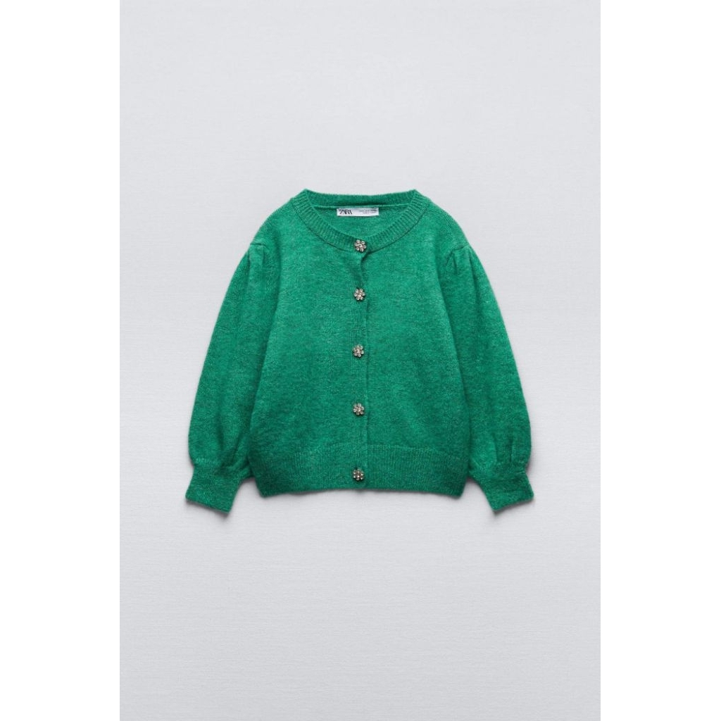 Zara knit emerald with jewel button