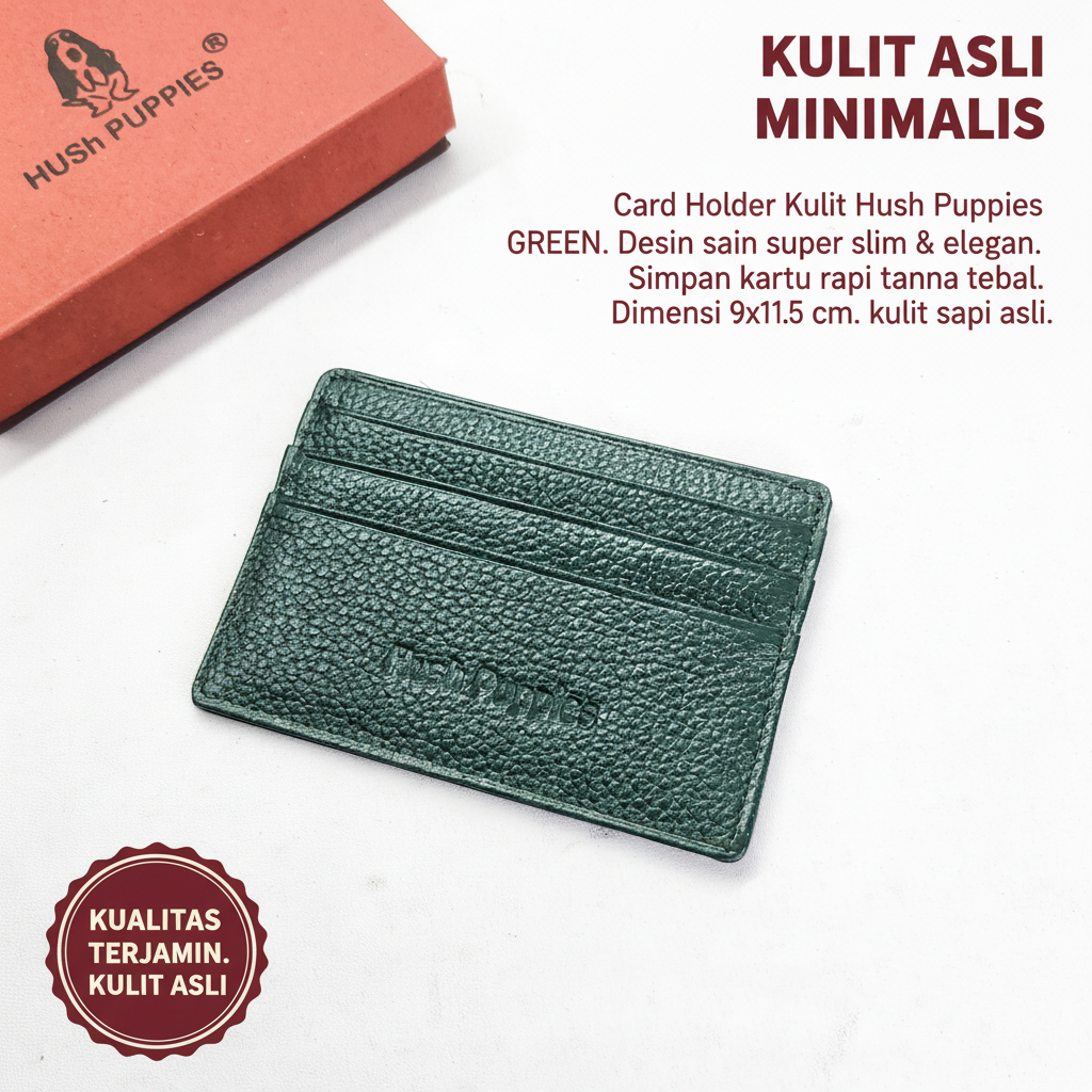 DOMPET KARTU PRIA & WANITA HUSH PUPPIES SLIM HIJAU PREMIUM / KECIL MINIMALIS DOMPET SAKU KULIT ASLI