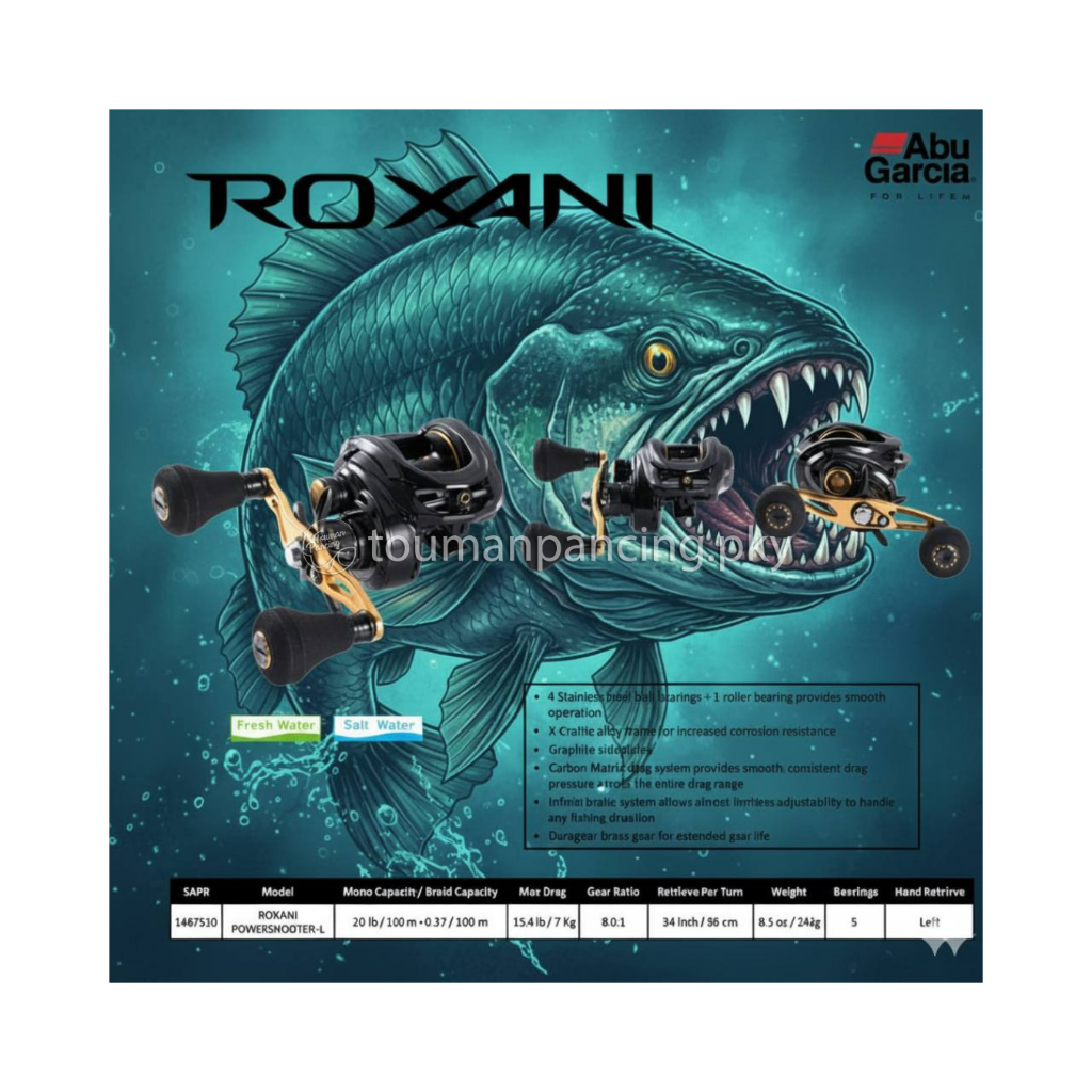 Reel BC Abu Garcia ROXANI Power Shooter 8.0:1 Drag 7kg Salt Water Left Handle