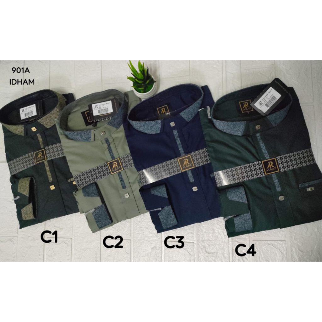 Alraz Warna Charcoal - Baju Koko Premium Lengan Panjang/ Lengan Pendek Baju Lebaran Fashion Muslim