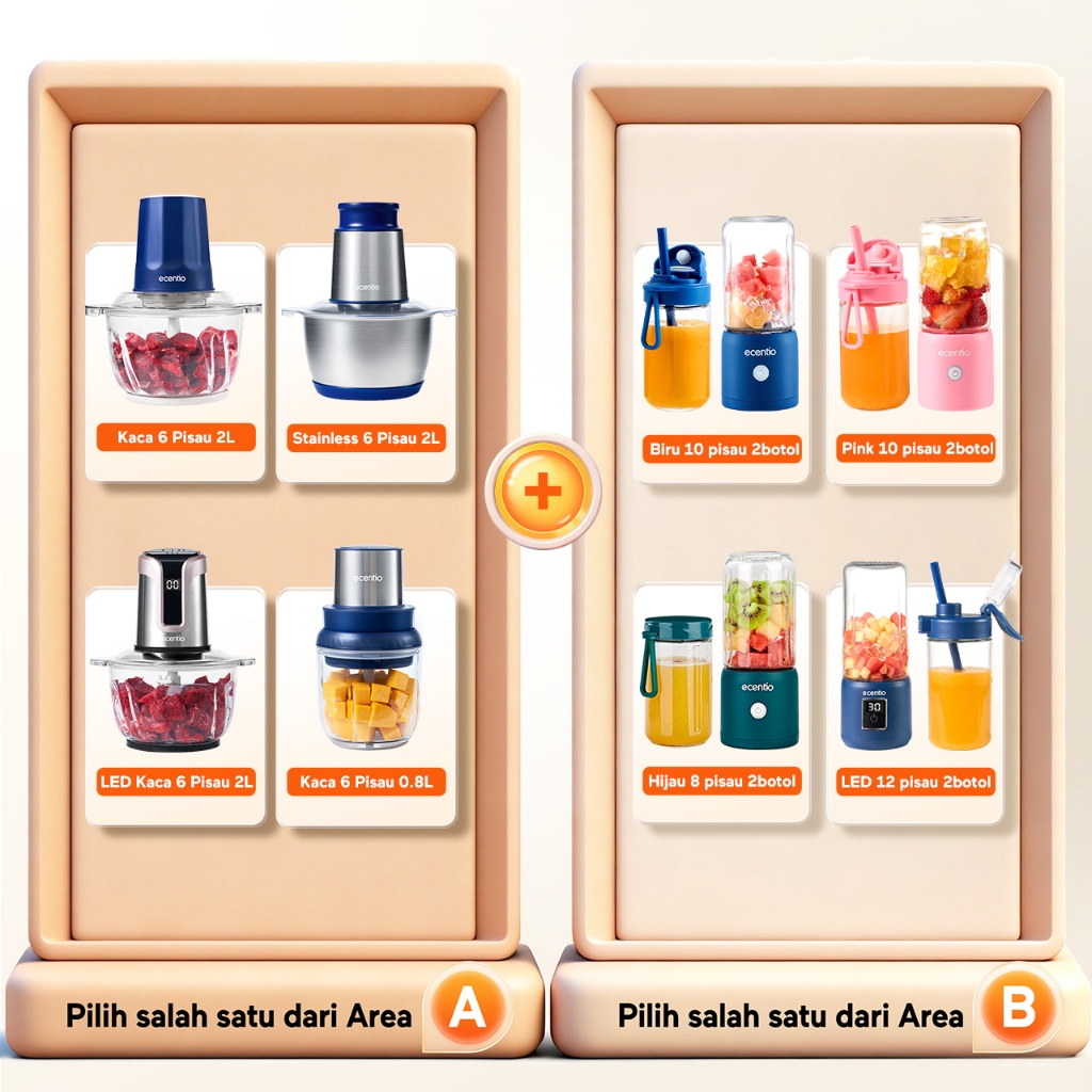 ecentio penggiling daging blender 2L chopper daging dan bumbu 6 Pisau blender mpasi bayi juicer blen