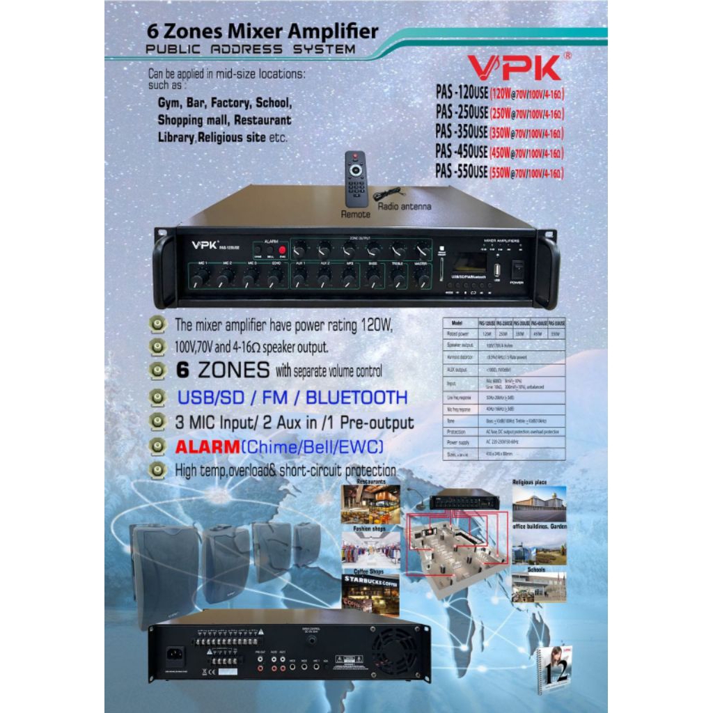 Amplifier VPK Toa com 100 v PAS 120 use / 250 use / 350 use / 450 use / 550 use / 850 use / 1000 use