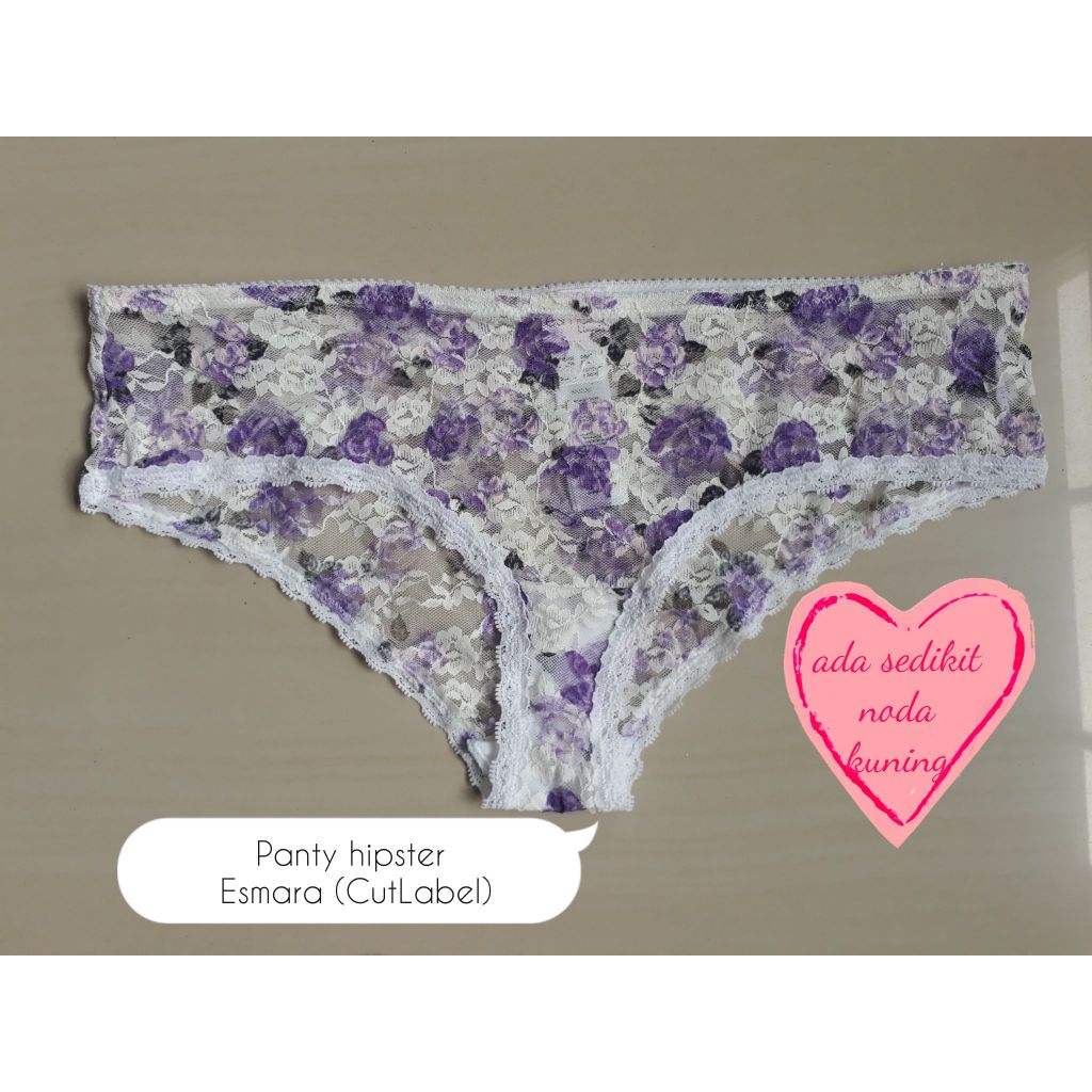 Panty Hipster Esmara (CutLabel) color White flower purple mesh lace