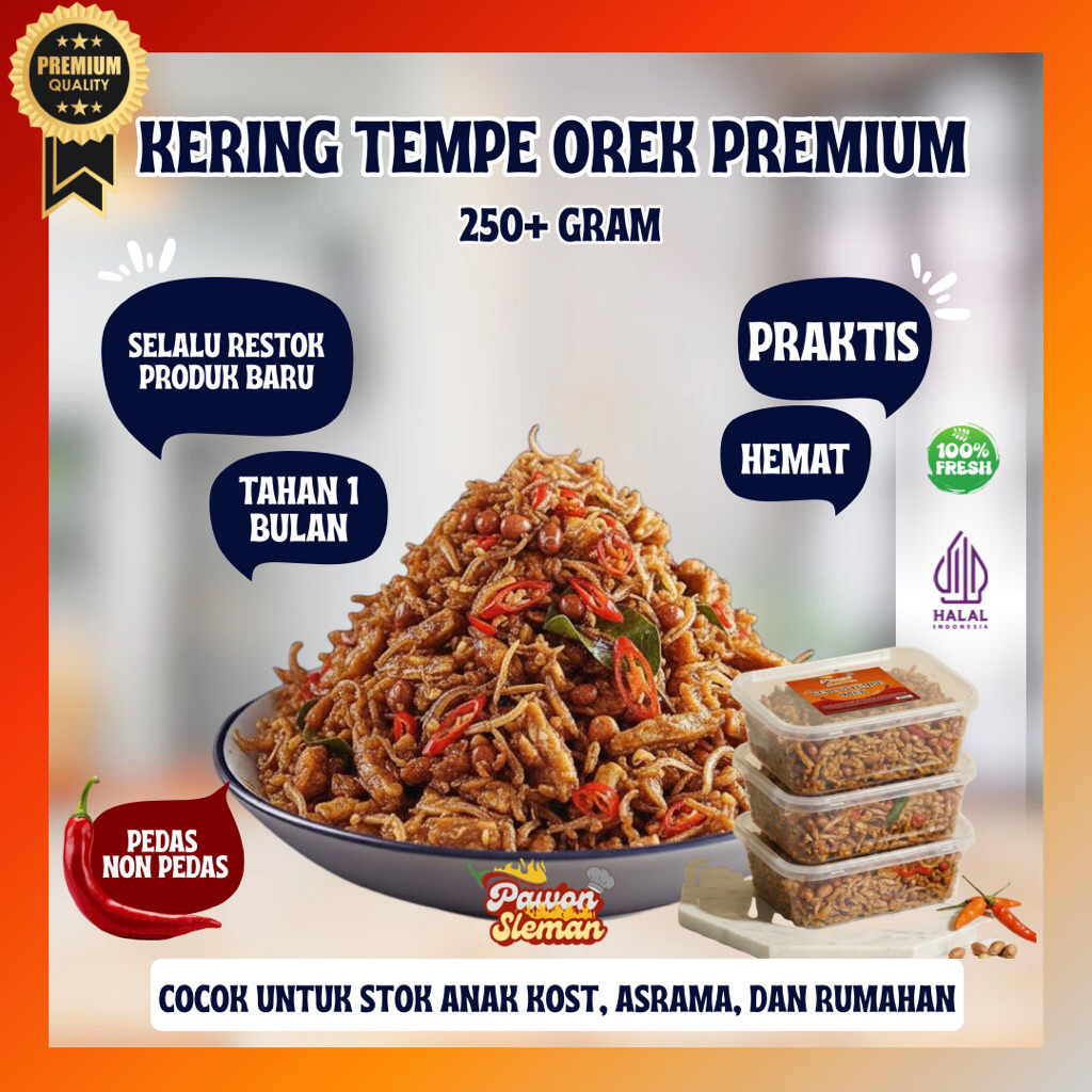 Garansi 100% Kering Tempe Orek Premium Original / Pedas Manis Tanpa Pengawet Kering Tempe Kacang Ter