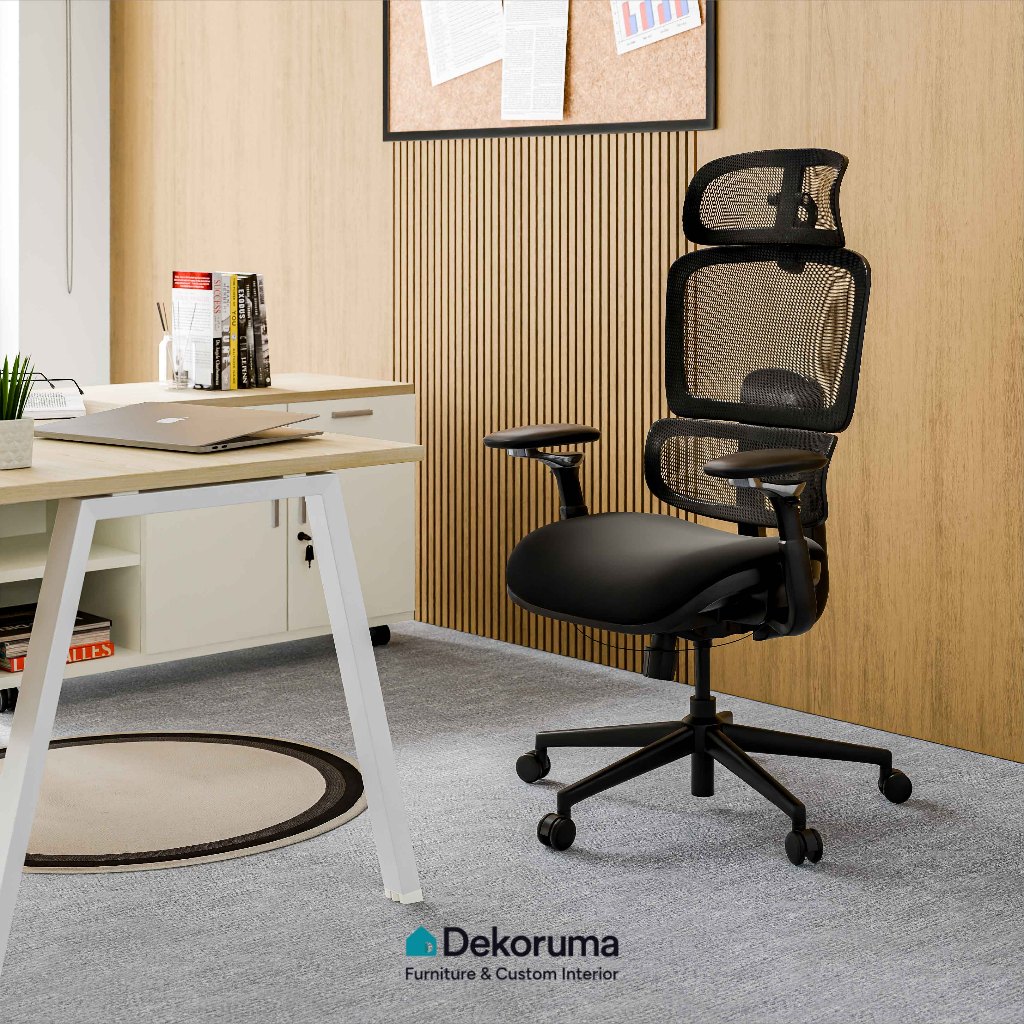 Dekoruma Pedro Kursi Kantor Ergonomis Manager / Kursi Kantor Mesh / Working Chair - Hitam