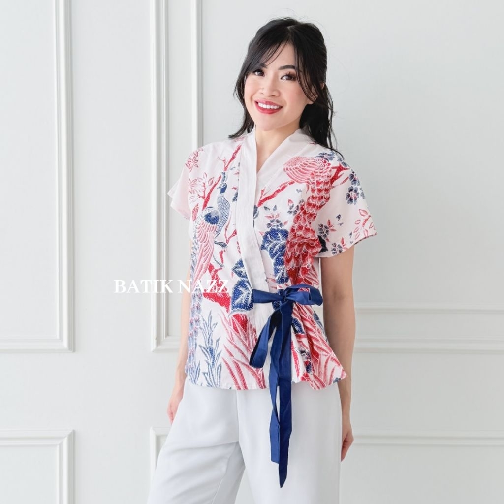 Blouse batik wanita modern kimono batik blouse batik motif merak - Neva Blouse