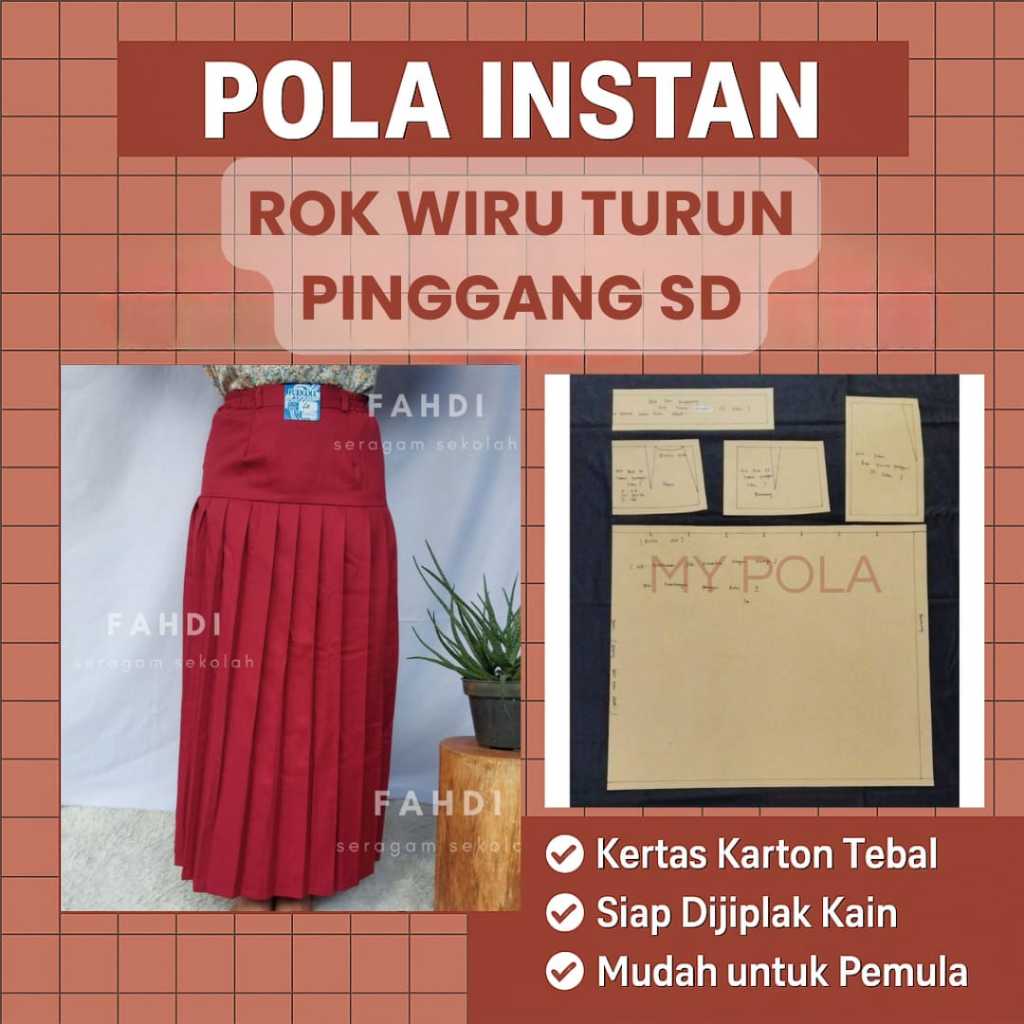 [ COD ] Pola Instan Rok Wiru Turun Pinggang SD Anak Perempuan | Pola Jahitan Lengkap