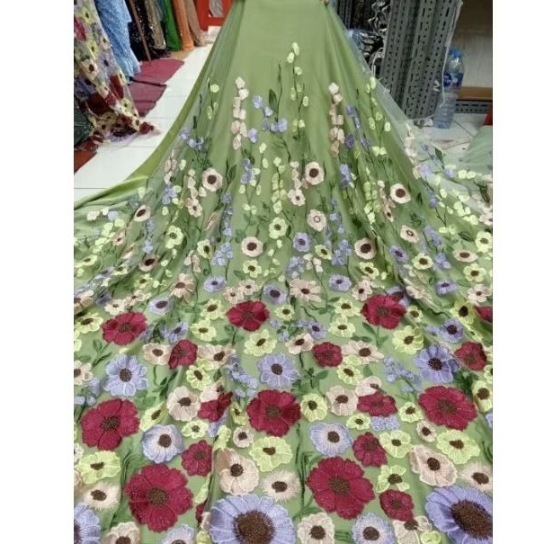 KAIN/BAHAN TILLE BUNGA BORDIR NON 3D