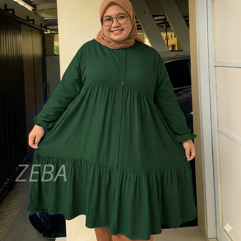 Zeba | Yuni Tunik Jumbo Pinggul Lebar BB 100 - 160 kg LD 120 - 160 Atasan Wanita Twill Rayon Polos