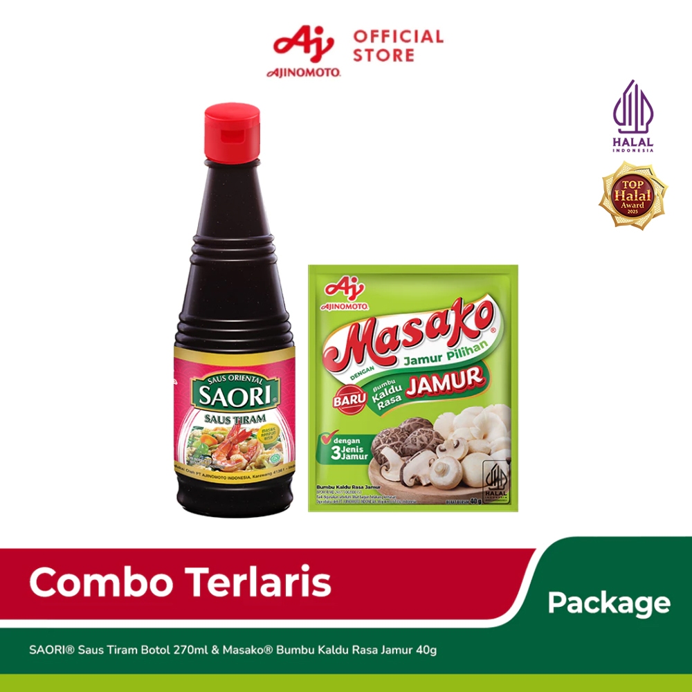 Paket Spesial - Combo Terlaris - Saori Saus Tiram 270ml 1pcs & Masako Bumbu Kaldu Rasa Jamur 40g 1pc