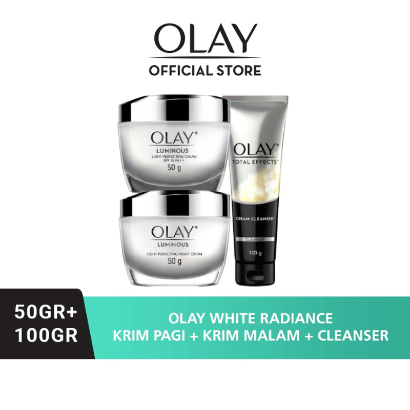 [LEBIH HEMAT] Olay Set Pencerah Luminous Krim Pelembab Pagi 50 gr+ Malam 50gr + Total Effect Sabun C